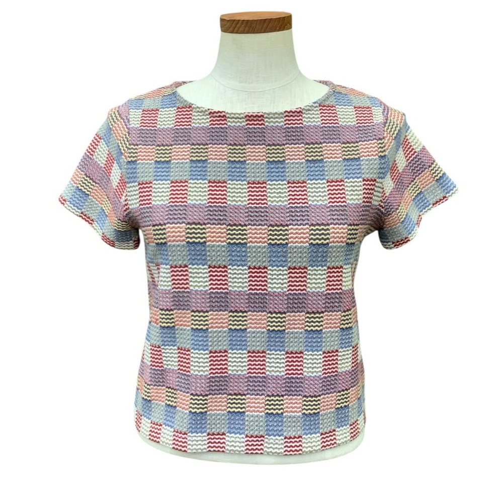 Madewell Checkered Jacquard Setlist Boxy Tee Cropped Top Sz XS